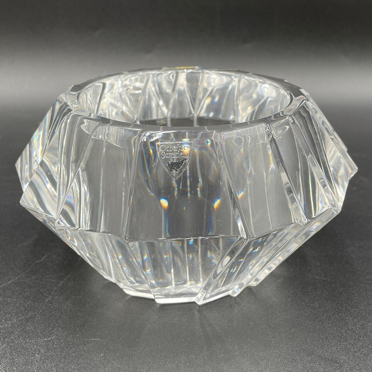 Large Crystal Candle Holder Orrefors Sweden Sigma Heavy 3 lbs