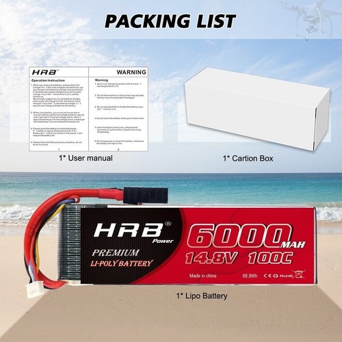 2 unidades HRB 14,8V 6000mAh 4S 100C Traxxas Lipo batería para helicóptero RC Car Truck - Imagen 6 de 7