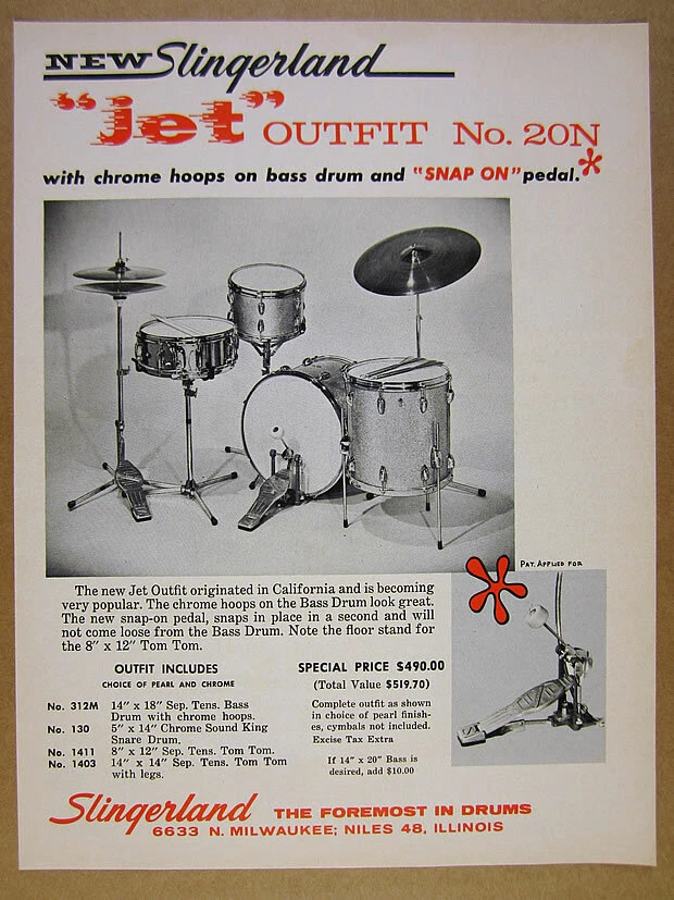1966 Slingerland Jet 20N Drum Kit Set Outfit photo vintage print