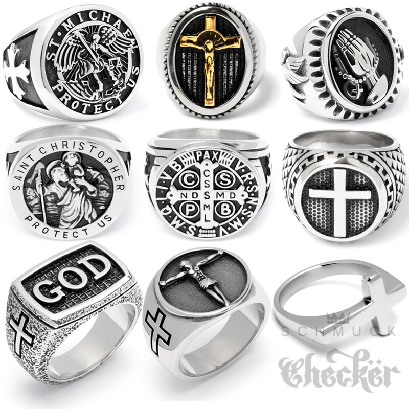Christliche Bikerringe Edelstahl Kreuz Gott Jesus Engel St Michael Gebet Ring