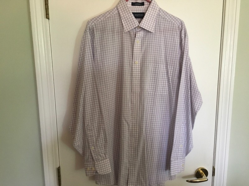 Men’s Stafford White / Pink Check Fitted Dress Shirt Size 16 1/2 