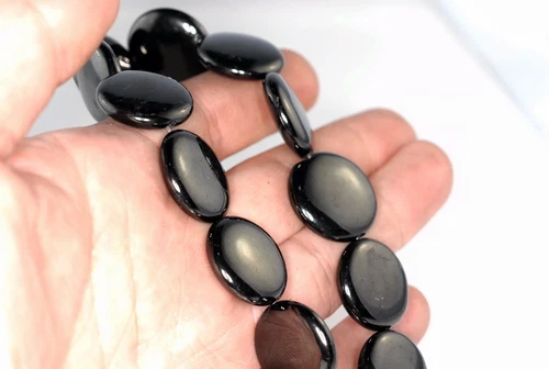 20MM BLACK JET GEMSTONE ORGANIC FLAT ROUND CIRCLE LOOSE BEADS 15.5inch - Picture 2 of 4