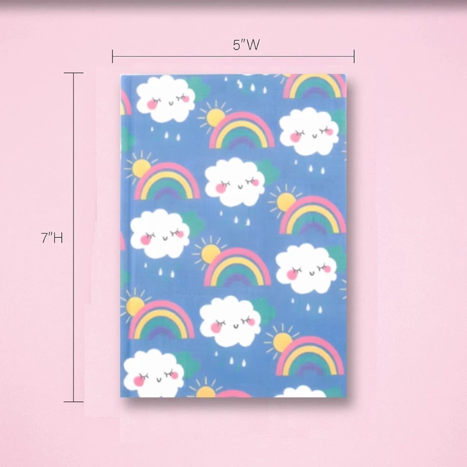 "Diario encuadernado, diseño de nubes arco iris de 80 hojas con cinta y campana 7"" x 5""" Foto 3 de 4