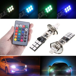 2x-H1-5050-16-Colors-RGB-12SMD-LED-Car-Headlight-Fog-Bulb-Light-Remote-Control