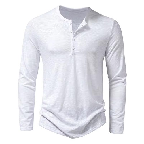 Men's Shirt Cotton Henley Neck T-Shirts Long Sleeve Casual Button Plain 25% OFF - Picture 2 of 38