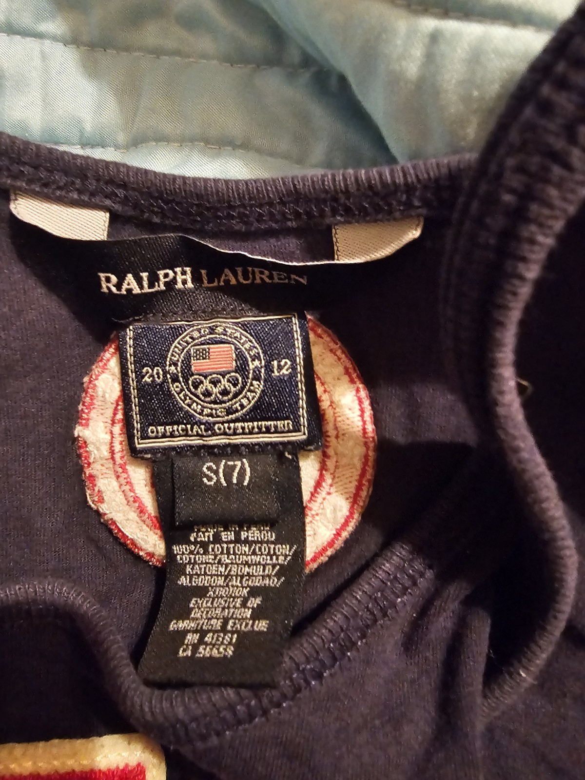 Girls Boys Unisex Ralph Lauren OLYMPIC 2012 NAVY BLUE ROMPER SHORT Sz 7 Small