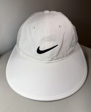 Nike Golf 6 Panel White Hat Black Swoosh Wide Bill Cap Adjustable Back Strap