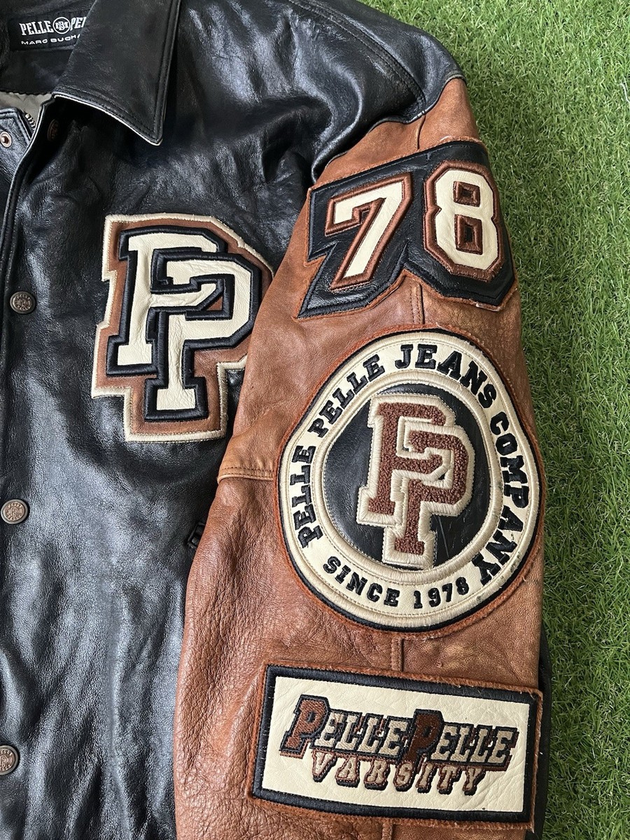 Vintage Pelle Pelle Leather Varsity Jacket Patch Logo streetwear