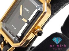 CHANEL Premiere L H0001 Ladies Wristwatch GP Leather Black Gold Analog Quartz