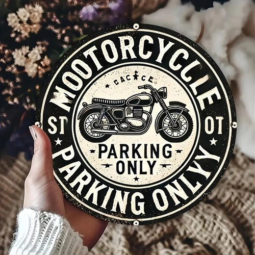 1pc Retro Motorcycle Tin Metal Signs Parking Only Metal Aluminum Sign, Vintage M