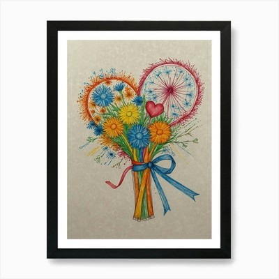 Pusteblume Blumenstrauß Kunstdruck gerahmt Wandbild Poster Leinwanddruck Bild