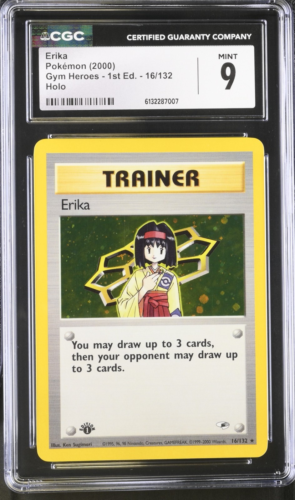 CGC 9 1st Edition Erika Holo 16/132 Gym Heroes Pokemon 2000
