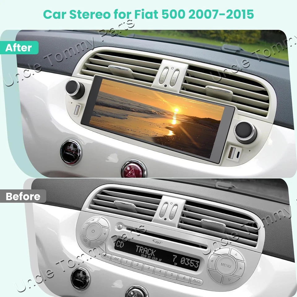 6.86'' For Fiat 500 2007-2018 Carplay Android Car Stereo Radio GPS Navi 2+32GB Foto 3 de 4