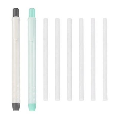 2+6Pcs Retractable Rubber Pen with 6 Spare Parts, Light Grey/Light Green for