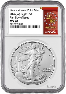 #ad 2026 W Struck at West Point Mint Silver Eagle FDOI NGC MS70 $139.00
