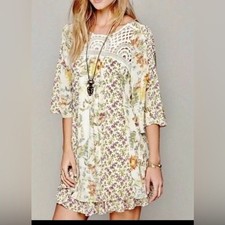 Free People Fairycore Boho Floral Crochet Yoke Dress floral print. Sz S