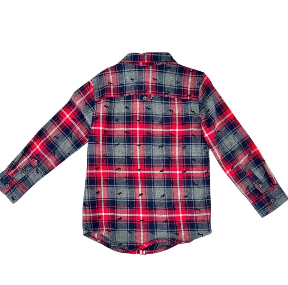 Camisa de franela a cuadros Hatley para niños talla 7 roja azul marino gris estampado de alce 100 % algodón Foto 4 de 4