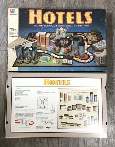 Milton Bradley Hotels Board Game 1987 Vintage 3D 99% Complete(Missing Red Die)