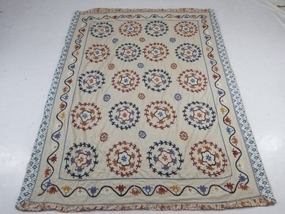 Vintage traditionelle usbekische Suzani handbestickte Blumen Textil 212x160cm