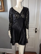 Vintage Jones New York Goth Black Lace Satin Mini Dress Medium 90s
