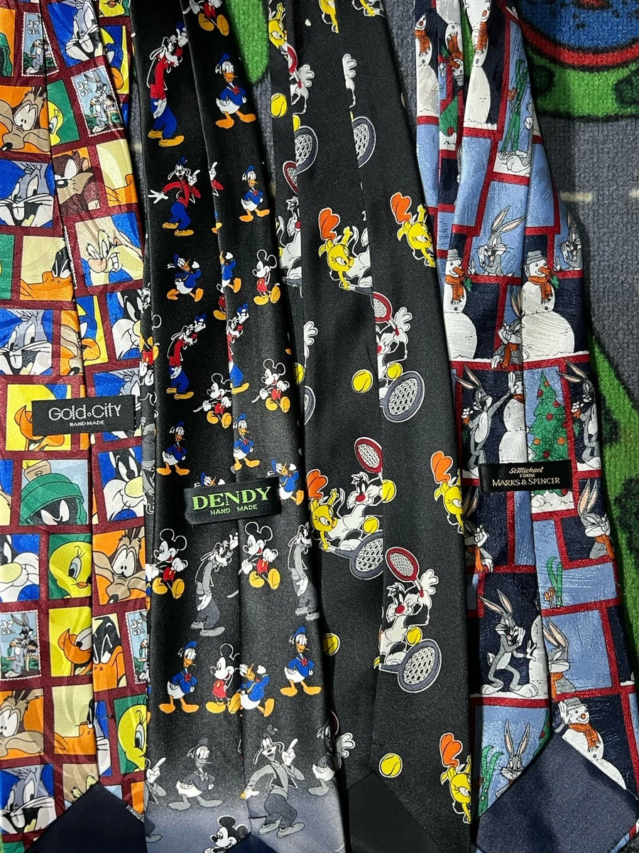 Disney 8x Men’s Silk Satin Ties Mickey & Bugs Bunny 90s Vintage