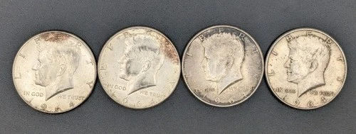 Lot of (4) 1964 Philadelphia Kennedy Half Dollars - 90% Silver Bullion Junk Coin