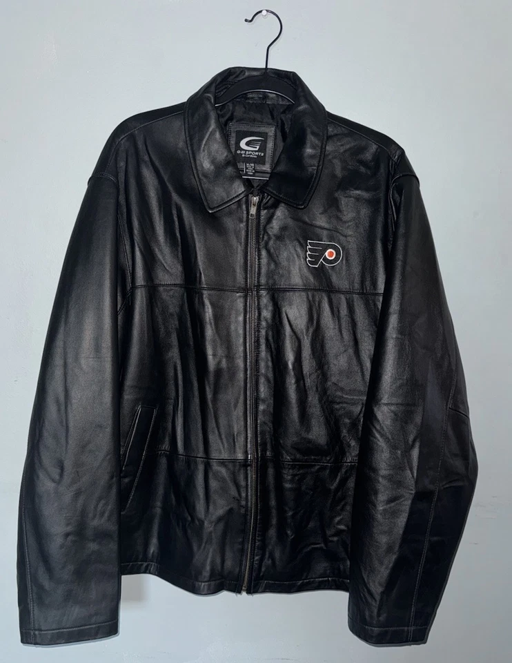 Chaqueta deportiva Philadelphia Flyers G-III 100 % cuero XL Carl Banks negra NHL para hombre Foto 3 de 4