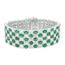 18 Karat White Gold Emerald & Diamond 5 Row Bracelet