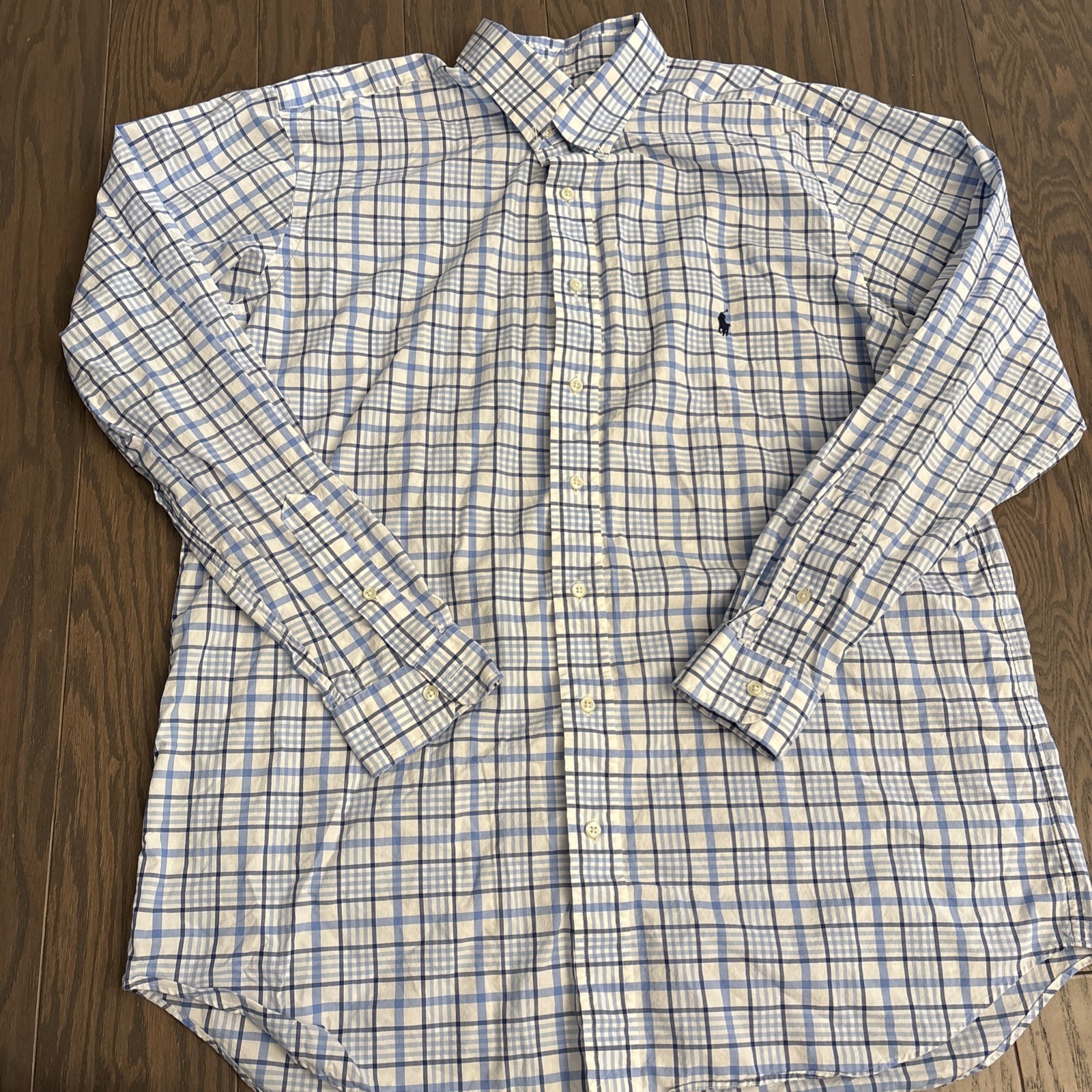 Ralph Lauren Polo Mens Slim Fit Button-Down Shirt Plaid Cotton Stretch L Tall