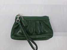 Coach Dark Green Leather Wristlet, Clutch, Bag, Wallet