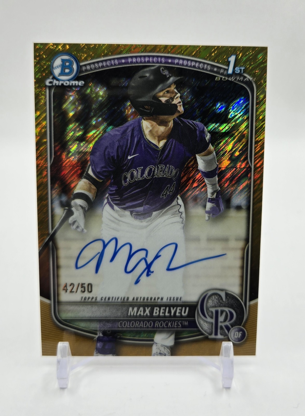 Max Belyeu - 2025 Bowman Draft Chrome 1st Auto - Gold Shimmer /50 - Rockies