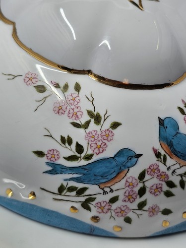 Vintage Handpainted Blue Birds Covered Butter Cheese Dush Signed B. Dean - Picture 10 of 16