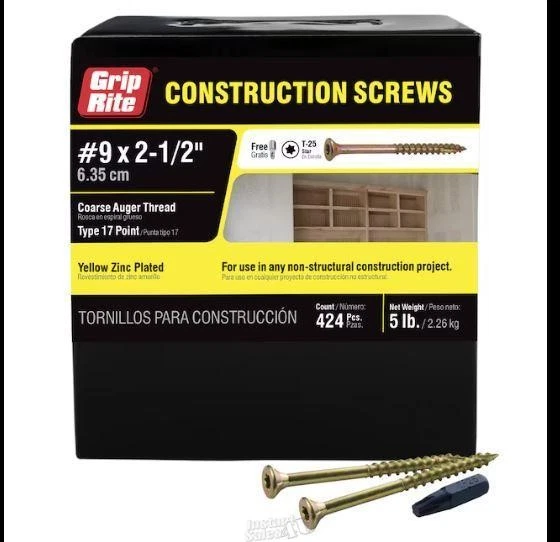 Grip-Rite No. 9 X 2-1/2 pulgadas Tornillos planos de construcción L Star 3 libras 250 piezas Foto 3 de 3