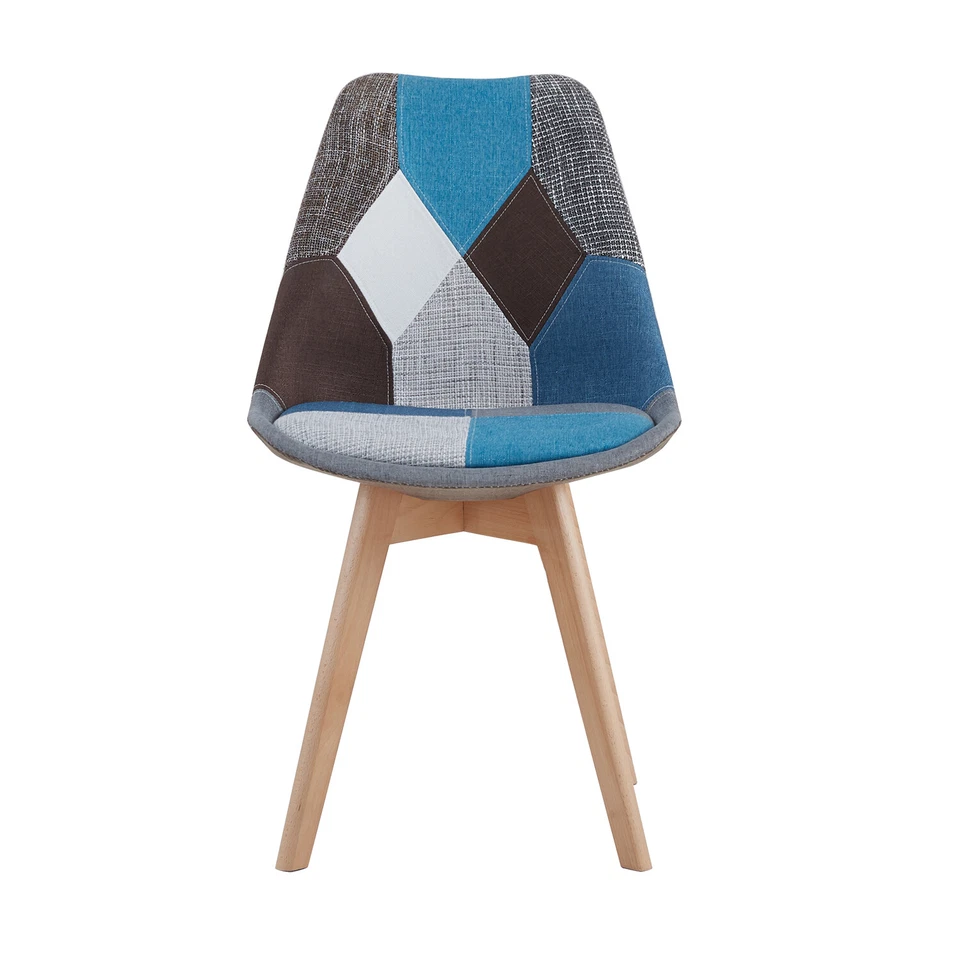 Set di 4 Sedie Patchwork Tulip e gambe in legno Sedia da pranzo Blu - Immagine 2 di 4