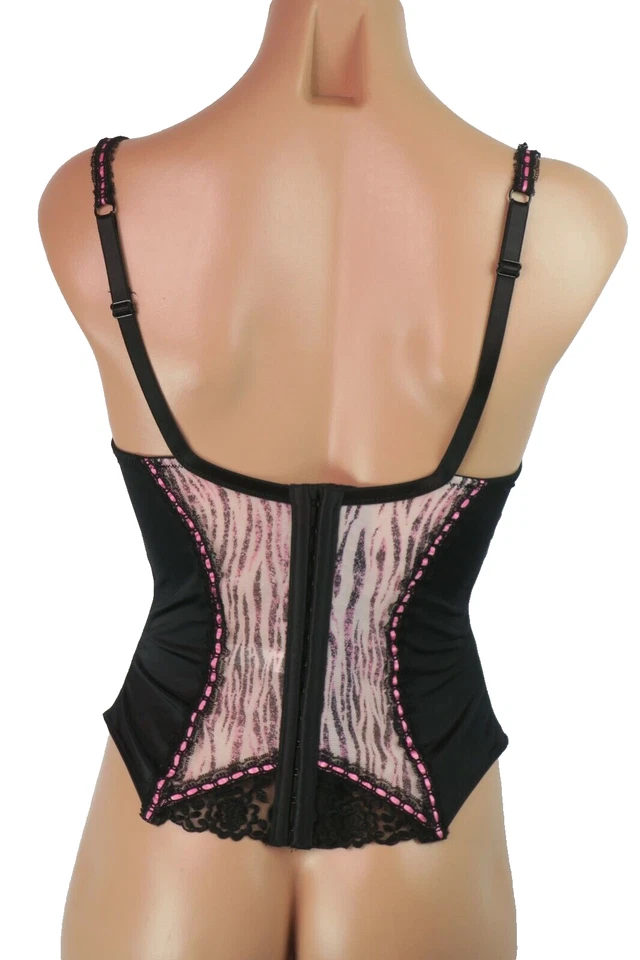 Sutiã bustiê vintage Jezebel 34D espartilho longline com aro preto rosa gancho de renda - Imagem 2 de 4