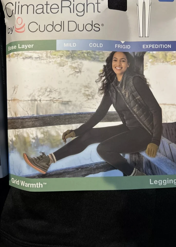 全新 Cuddl Duds 黑色 GRID WARMTH LEGGING 女士 L 气候右 CUDDLDS — 第 2/2 张图片