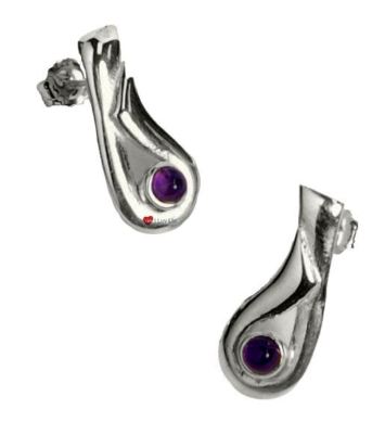 Earrings Sterling Silver Celtic Inspired Teardrop Shape Amethyst Stones