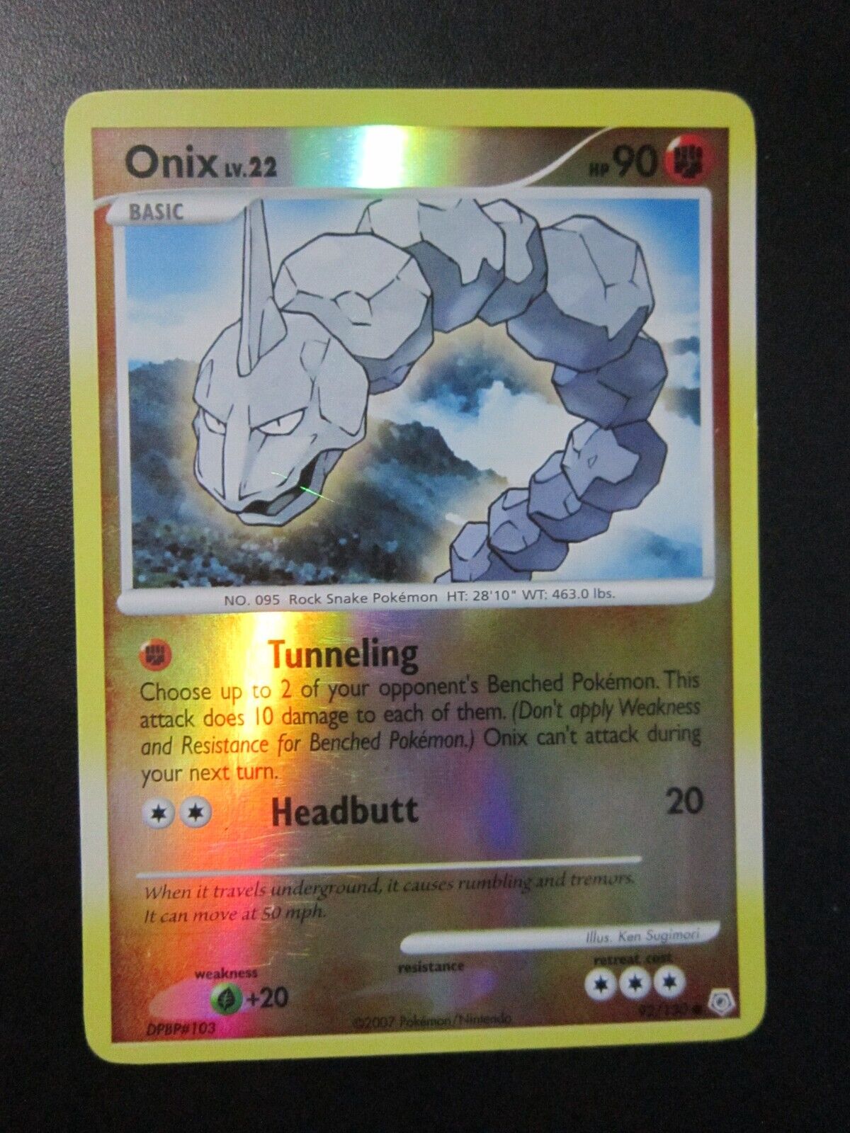 ONIX REVERSE HOLO POKEMON CARD 92/130 DIAMOND & PEARL  NEVER PLAYED NM-