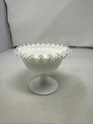 Vtg 5" Fenton Milk Glass Silver Crest Compote Pedestal Bowl Candy Dish Round