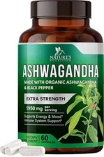 Organic Ashwagandha Capsules 1950mg Stress Mood Support-Focus & Energy 60 Caps