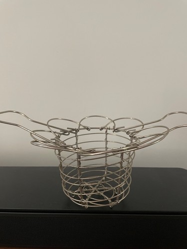 Antique French Silver Tone Wire Egg Basket Small Country Farm House - Picture 3 of 4