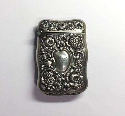 Antique Silver Match Safe Vesta Case Monogramed Floral Ornate Scroll ...