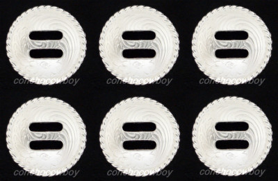 Set of 6 WESTERN HORSE TACK BRIGHT SILVER ROUND ROPE EDGE SLOTTED CONCHOS 1 1/2''