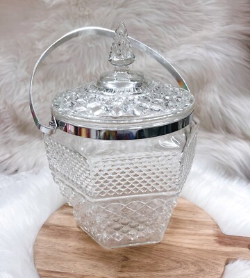 Vintage Glass Anchor Hocking Wexford Ice Bucket MCM Fancy Cocktail Party