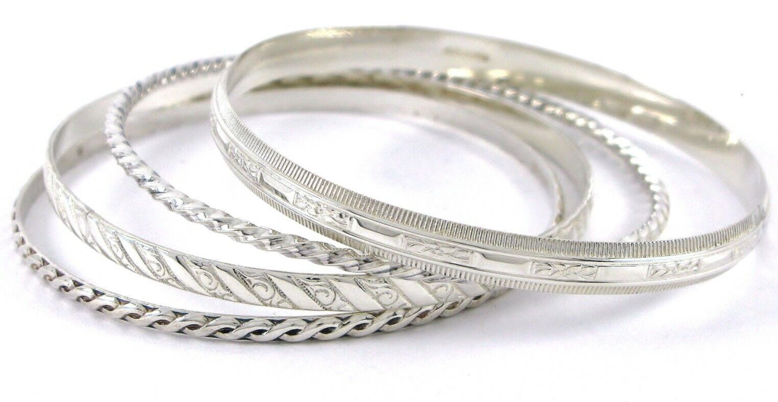 Sterling Silver 925 Thin Stack Bangle Bracelet (L… - image 2