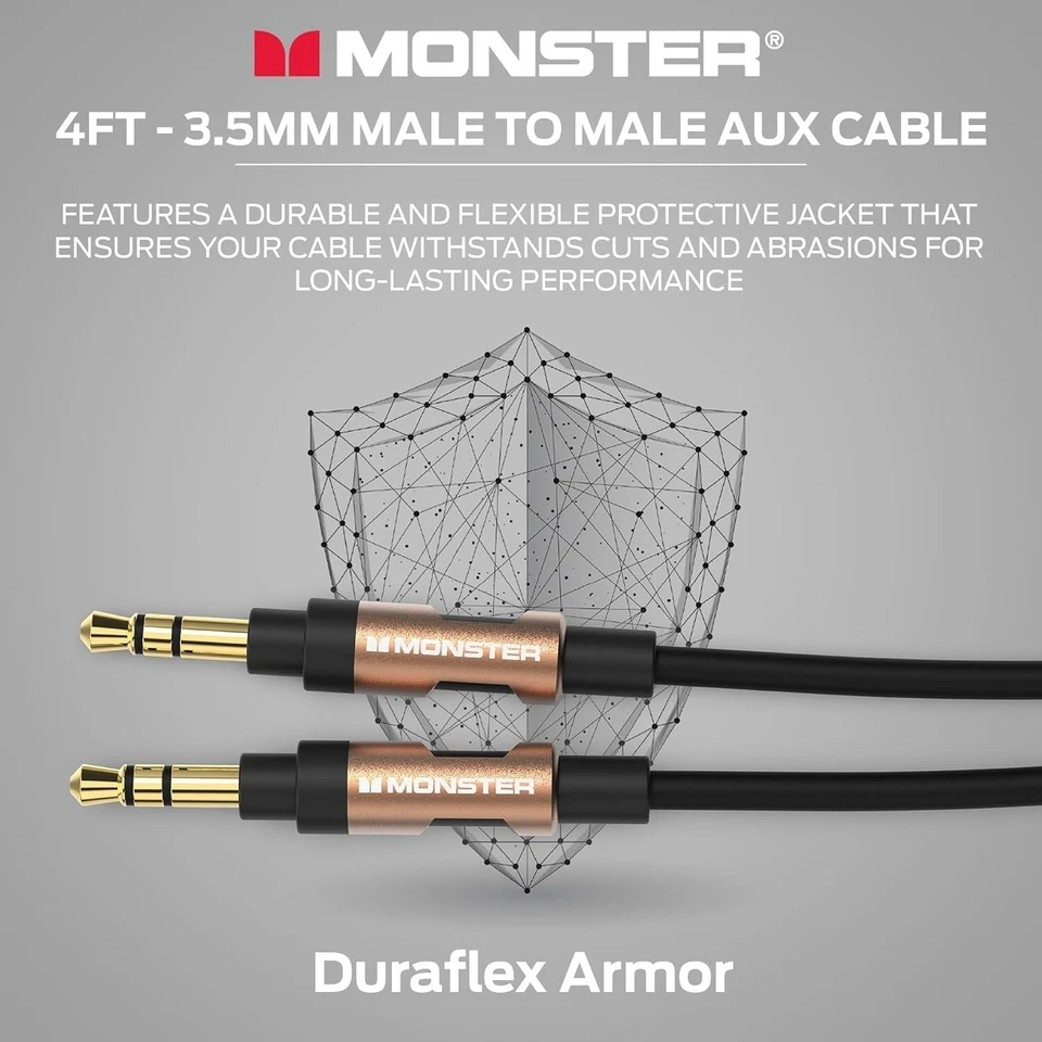 Monster Premium Stereo Audio AUX Cable 3.5mm Male Jack to Jack - White/Gold 1.2m - Image 4 of 4