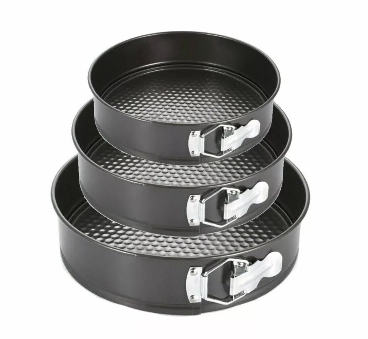 3 Round Cake Tins Set Non Stick Spring Form Loose Base Baking Pan Catering Set