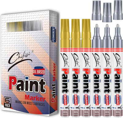 Permanent Paint Gold&Silver Marker Pens - 6 Pack Never Fade Oil-Based Paint Mark