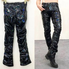 Pantaloni In Pelle Sintetica Crinkle Per Uomo Holografici Lucidi Da Palco Club