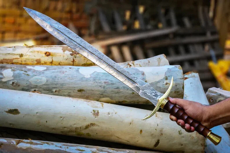 HAND FORGED PERSONALIZED VIKING SWORD,Real Damascus steel Sword,Rose Wood Handle